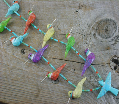 Southwest carved hummingbird necklace multi-stone